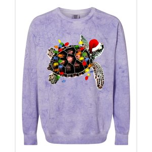 Sea Turtle Christmas Lights Funny Santa Hat Merry Christmas Colorblast Crewneck Sweatshirt