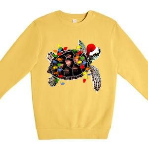 Sea Turtle Christmas Lights Funny Santa Hat Merry Christmas Premium Crewneck Sweatshirt