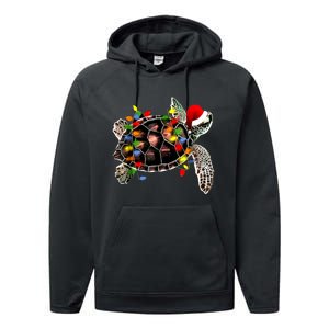 Sea Turtle Christmas Lights Funny Santa Hat Merry Christmas Performance Fleece Hoodie