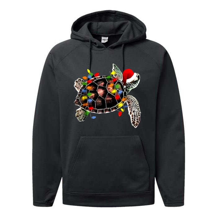 Sea Turtle Christmas Lights Funny Santa Hat Merry Christmas Performance Fleece Hoodie