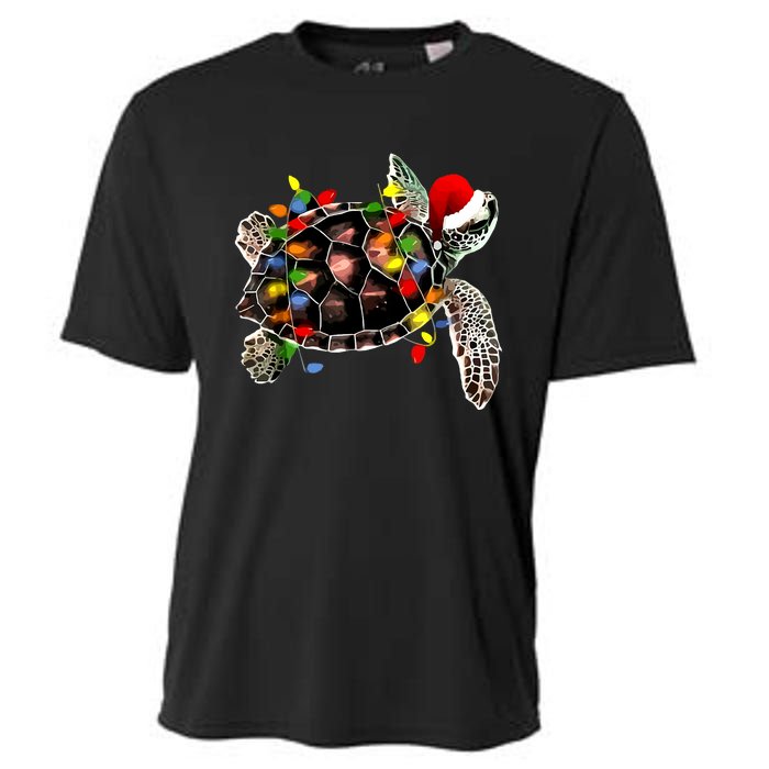 Sea Turtle Christmas Lights Funny Santa Hat Merry Christmas Cooling Performance Crew T-Shirt