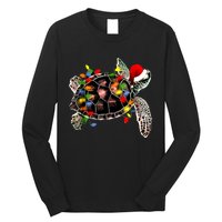 Sea Turtle Christmas Lights Funny Santa Hat Merry Christmas Long Sleeve Shirt