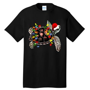 Sea Turtle Christmas Lights Funny Santa Hat Merry Christmas Tall T-Shirt