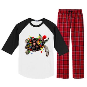 Sea Turtle Christmas Lights Funny Santa Hat Merry Christmas Raglan Sleeve Pajama Set