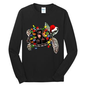 Sea Turtle Christmas Lights Funny Santa Hat Merry Christmas Tall Long Sleeve T-Shirt