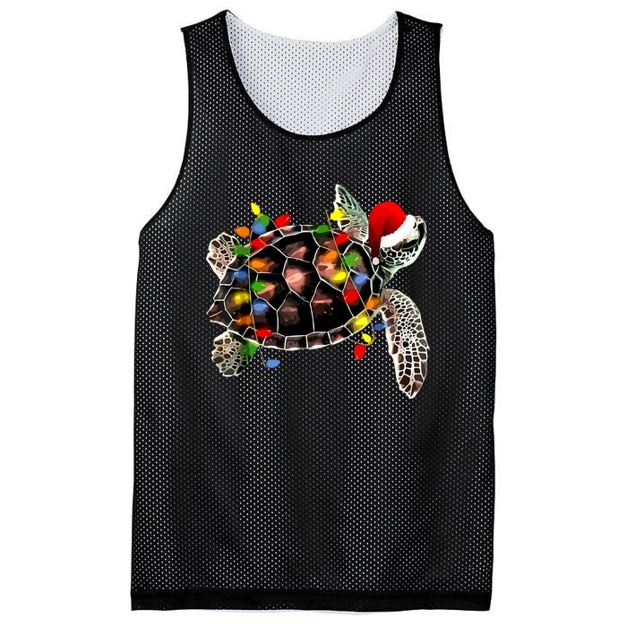 Sea Turtle Christmas Lights Funny Santa Hat Merry Christmas Mesh Reversible Basketball Jersey Tank