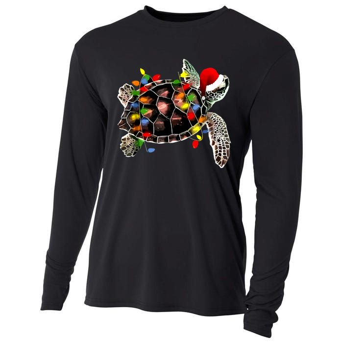 Sea Turtle Christmas Lights Funny Santa Hat Merry Christmas Cooling Performance Long Sleeve Crew