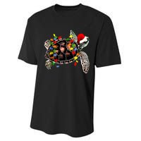 Sea Turtle Christmas Lights Funny Santa Hat Merry Christmas Performance Sprint T-Shirt