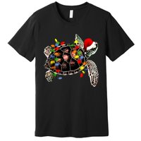 Sea Turtle Christmas Lights Funny Santa Hat Merry Christmas Premium T-Shirt