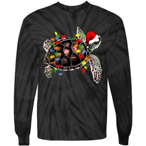 Sea Turtle Christmas Lights Funny Santa Hat Merry Christmas Tie-Dye Long Sleeve Shirt