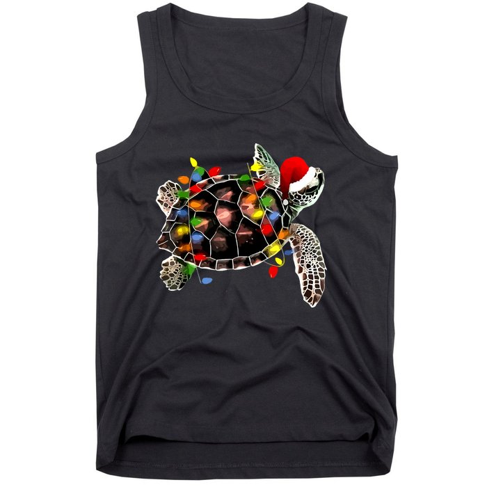 Sea Turtle Christmas Lights Funny Santa Hat Merry Christmas Tank Top