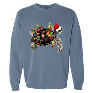 Sea Turtle Christmas Lights Funny Santa Hat Merry Christmas Garment-Dyed Sweatshirt