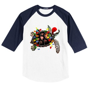 Sea Turtle Christmas Lights Funny Santa Hat Merry Christmas Baseball Sleeve Shirt