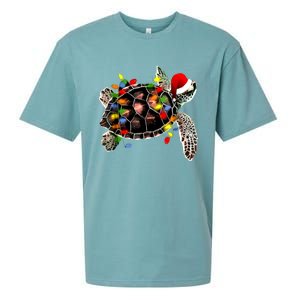 Sea Turtle Christmas Lights Funny Santa Hat Merry Christmas Sueded Cloud Jersey T-Shirt