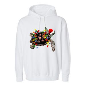 Sea Turtle Christmas Lights Funny Santa Hat Merry Christmas Garment-Dyed Fleece Hoodie