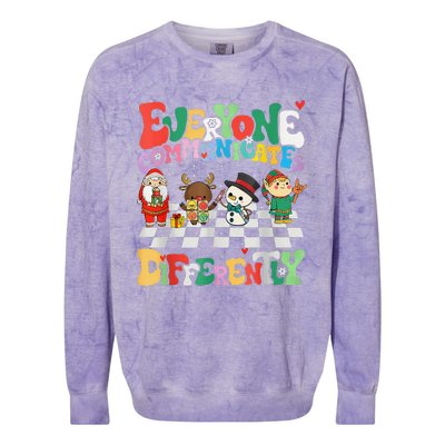 Speech Therapy Christmas Everyone Communicates Differently Colorblast Crewneck Sweatshirt