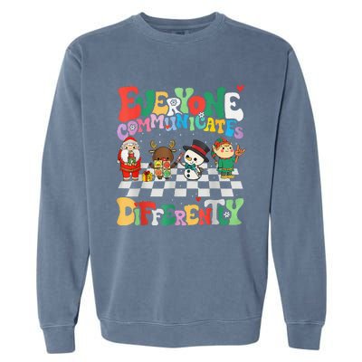 Speech Therapy Christmas Everyone Communicates Differently Garment-Dyed Sweatshirt