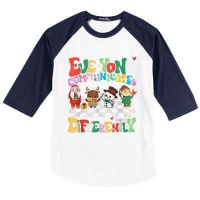 Speech Therapy Christmas Everyone Communicates Differently Baseball Sleeve Shirt