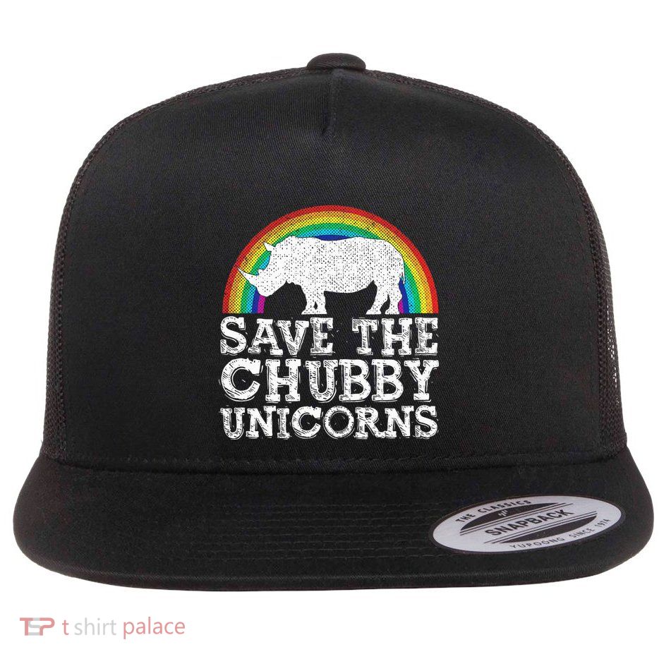 Save The Chubby Unicorns Gift Rhino Conservation Flat Bill Trucker Hat