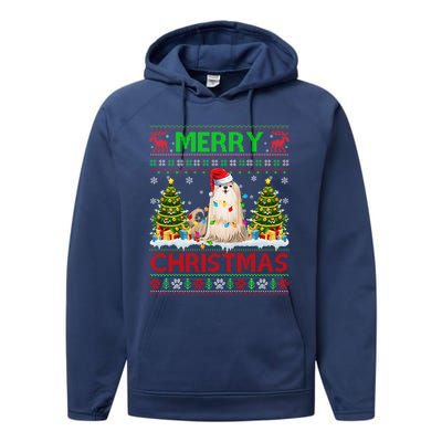 Shih Tzu Christmas Ugly Sweater Shih Tzu Tree Light Xmas Cool Gift Performance Fleece Hoodie