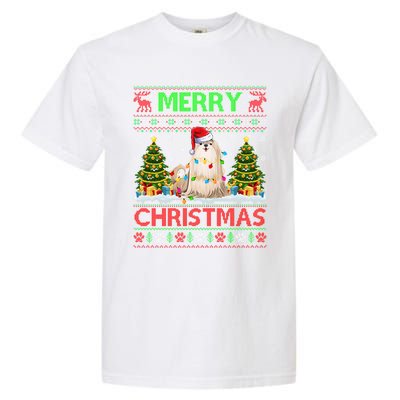 Shih Tzu Christmas Ugly Sweater Shih Tzu Tree Light Xmas Cool Gift Garment-Dyed Heavyweight T-Shirt