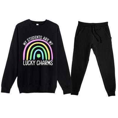 Students Teacher Clover Rainbow St Patricks Day Premium Crewneck Sweatsuit Set