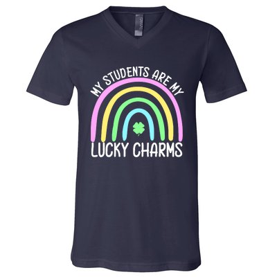 Students Teacher Clover Rainbow St Patricks Day V-Neck T-Shirt