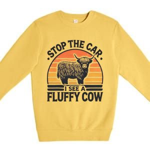 Stop The Car I See Fluffy Cow Retro Highland Cow Lover Premium Crewneck Sweatshirt