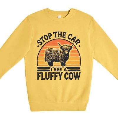 Stop The Car I See Fluffy Cow Retro Highland Cow Lover Premium Crewneck Sweatshirt