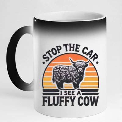 Stop The Car I See Fluffy Cow Retro Highland Cow Lover 11oz Black Color Changing Mug