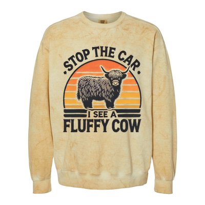 Stop The Car I See Fluffy Cow Retro Highland Cow Lover Colorblast Crewneck Sweatshirt