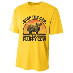 Stop The Car I See Fluffy Cow Retro Highland Cow Lover Performance Sprint T-Shirt