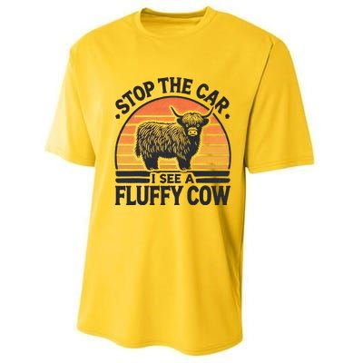 Stop The Car I See Fluffy Cow Retro Highland Cow Lover Performance Sprint T-Shirt