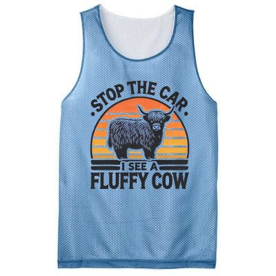 Stop The Car I See Fluffy Cow Retro Highland Cow Lover Mesh Reversible Basketball Jersey Tank