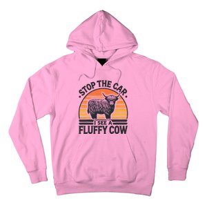 Stop The Car I See Fluffy Cow Retro Highland Cow Lover Hoodie