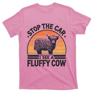 Stop The Car I See Fluffy Cow Retro Highland Cow Lover T-Shirt