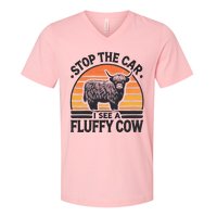 Stop The Car I See Fluffy Cow Retro Highland Cow Lover V-Neck T-Shirt