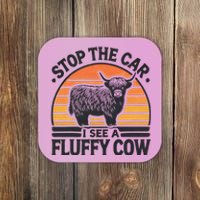 Stop The Car I See Fluffy Cow Retro Highland Cow Lover Coaster