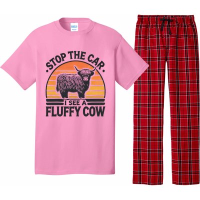 Stop The Car I See Fluffy Cow Retro Highland Cow Lover Pajama Set