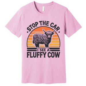 Stop The Car I See Fluffy Cow Retro Highland Cow Lover Premium T-Shirt