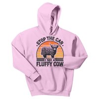 Stop The Car I See Fluffy Cow Retro Highland Cow Lover Kids Hoodie