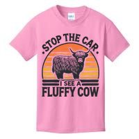 Stop The Car I See Fluffy Cow Retro Highland Cow Lover Kids T-Shirt