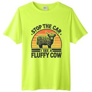 Stop The Car I See Fluffy Cow Retro Highland Cow Lover Tall Fusion ChromaSoft Performance T-Shirt