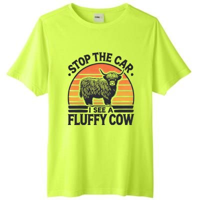 Stop The Car I See Fluffy Cow Retro Highland Cow Lover Tall Fusion ChromaSoft Performance T-Shirt