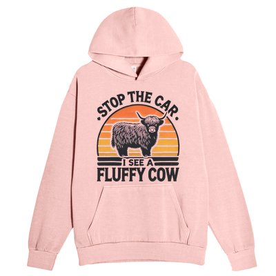 Stop The Car I See Fluffy Cow Retro Highland Cow Lover Urban Pullover Hoodie