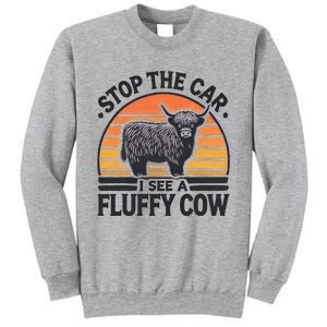 Stop The Car I See Fluffy Cow Retro Highland Cow Lover Sweatshirt