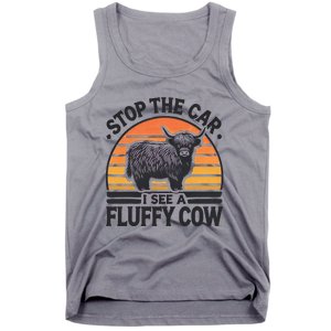 Stop The Car I See Fluffy Cow Retro Highland Cow Lover Tank Top