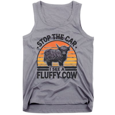 Stop The Car I See Fluffy Cow Retro Highland Cow Lover Tank Top