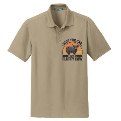 Stop The Car I See Fluffy Cow Retro Highland Cow Lover Dry Zone Grid Polo