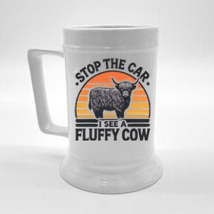 Stop The Car I See Fluffy Cow Retro Highland Cow Lover Beer Stein